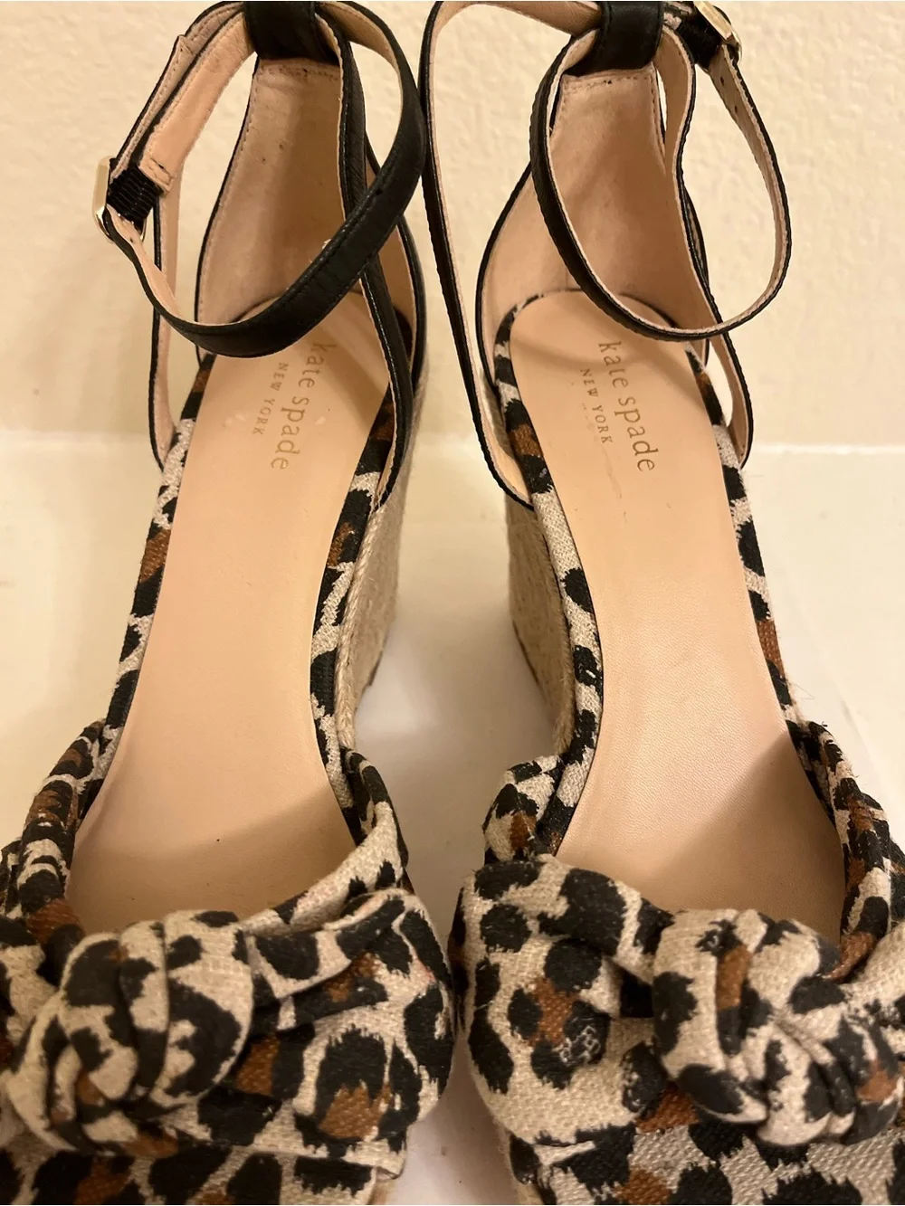 kate spade Leopard Print Wedge Sandals - Black, Brown, Cream - Size 8.5